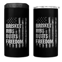 Funny BBQ Brisket Ribs Butts Freedom 4 in 1 Can Cooler Tumbler 4th Of July Meat Smoking American Flag - Wonder Print Shop