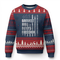 Funny BBQ Brisket Ribs Butts Freedom Ugly Christmas Sweater 4th Of July Meat Smoking American Flag - Wonder Print Shop