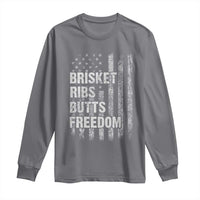 Funny BBQ Brisket Ribs Butts Freedom Long Sleeve Shirt 4th Of July Meat Smoking American Flag - Wonder Print Shop