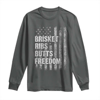 Funny BBQ Brisket Ribs Butts Freedom Long Sleeve Shirt 4th Of July Meat Smoking American Flag - Wonder Print Shop