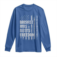 Funny BBQ Brisket Ribs Butts Freedom Long Sleeve Shirt 4th Of July Meat Smoking American Flag - Wonder Print Shop