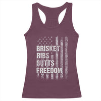 Funny BBQ Brisket Ribs Butts Freedom Racerback Tank Top 4th Of July Meat Smoking American Flag - Wonder Print Shop