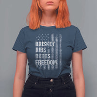 Funny BBQ Brisket Ribs Butts Freedom T Shirt For Women 4th Of July Meat Smoking American Flag - Wonder Print Shop