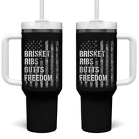 Funny BBQ Brisket Ribs Butts Freedom Tumbler With Handle 4th Of July Meat Smoking American Flag - Wonder Print Shop