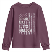 Funny BBQ Brisket Ribs Butts Freedom Youth Sweatshirt 4th Of July Meat Smoking American Flag - Wonder Print Shop