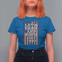 Funny Lets Drink And Blow Shit Up 4th Of July Beer Drinking T Shirt For Women American Flag - Wonder Print Shop