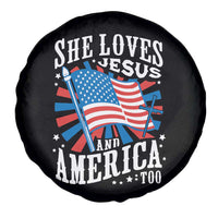 Funny She Loves Jesus And America Too Spare Tire Cover 4th Of July Patriotic Christian American Flag - Wonder Print Shop