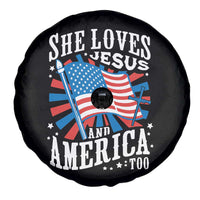 Funny She Loves Jesus And America Too Spare Tire Cover 4th Of July Patriotic Christian American Flag - Wonder Print Shop