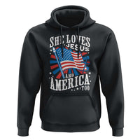 Funny She Loves Jesus And America Too Hoodie 4th Of July Patriotic Christian American Flag - Wonder Print Shop