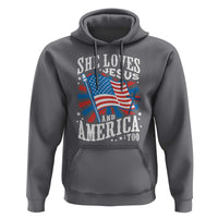 Funny She Loves Jesus And America Too Hoodie 4th Of July Patriotic Christian American Flag - Wonder Print Shop