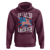 Funny She Loves Jesus And America Too Hoodie 4th Of July Patriotic Christian American Flag - Wonder Print Shop