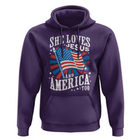 Funny She Loves Jesus And America Too Hoodie 4th Of July Patriotic Christian American Flag - Wonder Print Shop