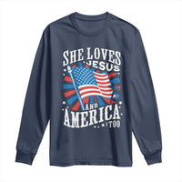 Funny She Loves Jesus And America Too Long Sleeve Shirt 4th Of July Patriotic Christian American Flag - Wonder Print Shop