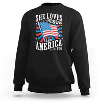 Funny She Loves Jesus And America Too Sweatshirt 4th Of July Patriotic Christian American Flag - Wonder Print Shop