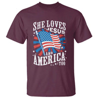 Funny She Loves Jesus And America Too T Shirt 4th Of July Patriotic Christian American Flag - Wonder Print Shop