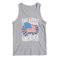 Funny She Loves Jesus And America Too Tank Top 4th Of July Patriotic Christian American Flag - Wonder Print Shop