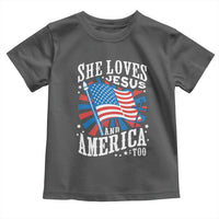 Funny She Loves Jesus And America Too Toddler T Shirt 4th Of July Patriotic Christian American Flag - Wonder Print Shop