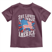 Funny She Loves Jesus And America Too Toddler T Shirt 4th Of July Patriotic Christian American Flag - Wonder Print Shop