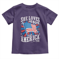 Funny She Loves Jesus And America Too Toddler T Shirt 4th Of July Patriotic Christian American Flag - Wonder Print Shop