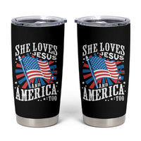 Funny She Loves Jesus And America Too Tumbler Cup 4th Of July Patriotic Christian American Flag - Wonder Print Shop