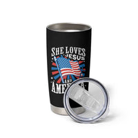 Funny She Loves Jesus And America Too Tumbler Cup 4th Of July Patriotic Christian American Flag - Wonder Print Shop