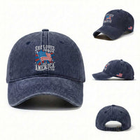 Funny She Loves Jesus And America Too Washed Cotton Baseball Cap 4th Of July Patriotic Christian American Flag