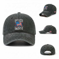 Funny She Loves Jesus And America Too Washed Cotton Baseball Cap 4th Of July Patriotic Christian American Flag