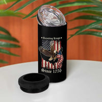 Funny Rejecting Kings Since 1776 4 in 1 Can Cooler Tumbler Vintage American Flag Bald Eagle