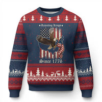 Funny Rejecting Kings Since 1776 Ugly Christmas Sweater Vintage American Flag Bald Eagle - Wonder Print Shop