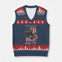 Funny Rejecting Kings Since 1776 V-Neck Knit Sweater Vest Vintage American Flag Bald Eagle - Wonder Print Shop