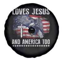 Funny Loves Jesus And America Too Spare Tire Cover 4th Of July Patriotic Christian Eagle American Flag - Wonder Print Shop