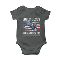 Funny Loves Jesus And America Too Baby Onesie 4th Of July Patriotic Christian Eagle American Flag - Wonder Print Shop