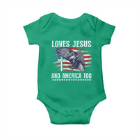 Funny Loves Jesus And America Too Baby Onesie 4th Of July Patriotic Christian Eagle American Flag - Wonder Print Shop