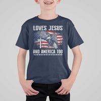 Funny Loves Jesus And America Too T Shirt For Kid 4th Of July Patriotic Christian Eagle American Flag - Wonder Print Shop