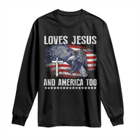 Funny Loves Jesus And America Too Long Sleeve Shirt 4th Of July Patriotic Christian Eagle American Flag - Wonder Print Shop