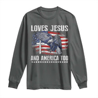 Funny Loves Jesus And America Too Long Sleeve Shirt 4th Of July Patriotic Christian Eagle American Flag - Wonder Print Shop