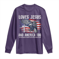 Funny Loves Jesus And America Too Long Sleeve Shirt 4th Of July Patriotic Christian Eagle American Flag - Wonder Print Shop