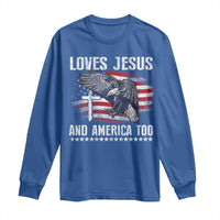 Funny Loves Jesus And America Too Long Sleeve Shirt 4th Of July Patriotic Christian Eagle American Flag - Wonder Print Shop