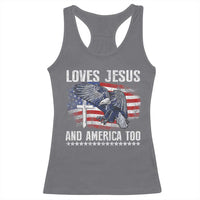 Funny Loves Jesus And America Too Racerback Tank Top 4th Of July Patriotic Christian Eagle American Flag - Wonder Print Shop