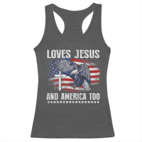 Funny Loves Jesus And America Too Racerback Tank Top 4th Of July Patriotic Christian Eagle American Flag - Wonder Print Shop