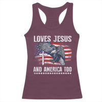 Funny Loves Jesus And America Too Racerback Tank Top 4th Of July Patriotic Christian Eagle American Flag - Wonder Print Shop