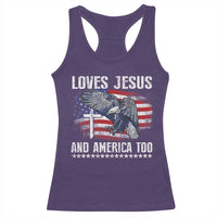 Funny Loves Jesus And America Too Racerback Tank Top 4th Of July Patriotic Christian Eagle American Flag - Wonder Print Shop