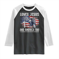 Funny Loves Jesus And America Too Raglan Shirt 4th Of July Patriotic Christian Eagle American Flag - Wonder Print Shop