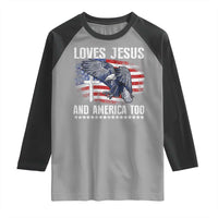 Funny Loves Jesus And America Too Raglan Shirt 4th Of July Patriotic Christian Eagle American Flag - Wonder Print Shop