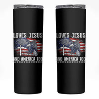 Funny Loves Jesus And America Too Skinny Tumbler 4th Of July Patriotic Christian Eagle American Flag - Wonder Print Shop
