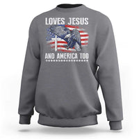 Funny Loves Jesus And America Too Sweatshirt 4th Of July Patriotic Christian Eagle American Flag - Wonder Print Shop