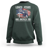Funny Loves Jesus And America Too Sweatshirt 4th Of July Patriotic Christian Eagle American Flag - Wonder Print Shop