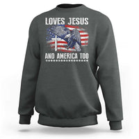 Funny Loves Jesus And America Too Sweatshirt 4th Of July Patriotic Christian Eagle American Flag - Wonder Print Shop