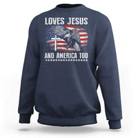 Funny Loves Jesus And America Too Sweatshirt 4th Of July Patriotic Christian Eagle American Flag - Wonder Print Shop