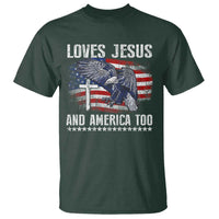 Funny Loves Jesus And America Too T Shirt 4th Of July Patriotic Christian Eagle American Flag - Wonder Print Shop